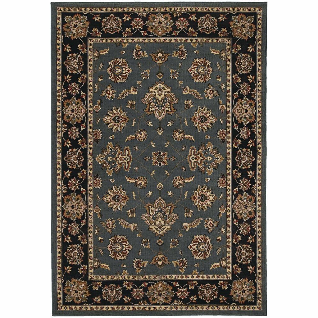 Ariana Blue Black Floral  Traditional Rug - Free Shipping