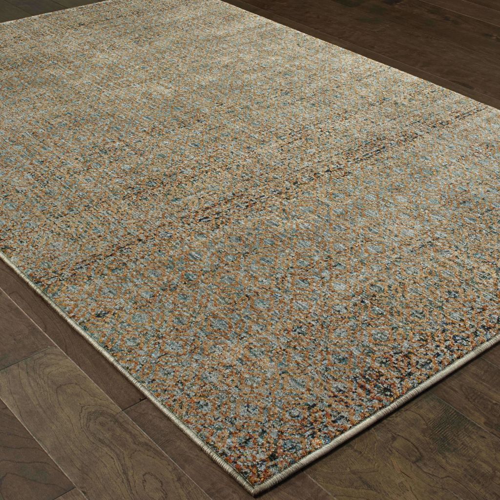 Woven - Atlas Blue Gold Geometric Distressed Casual Rug