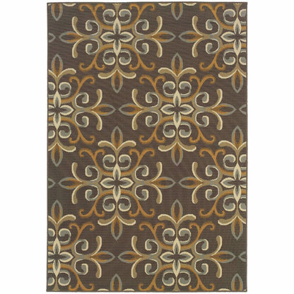 Bali Grey Gold Floral  Outdoor Rug - Free Shipping