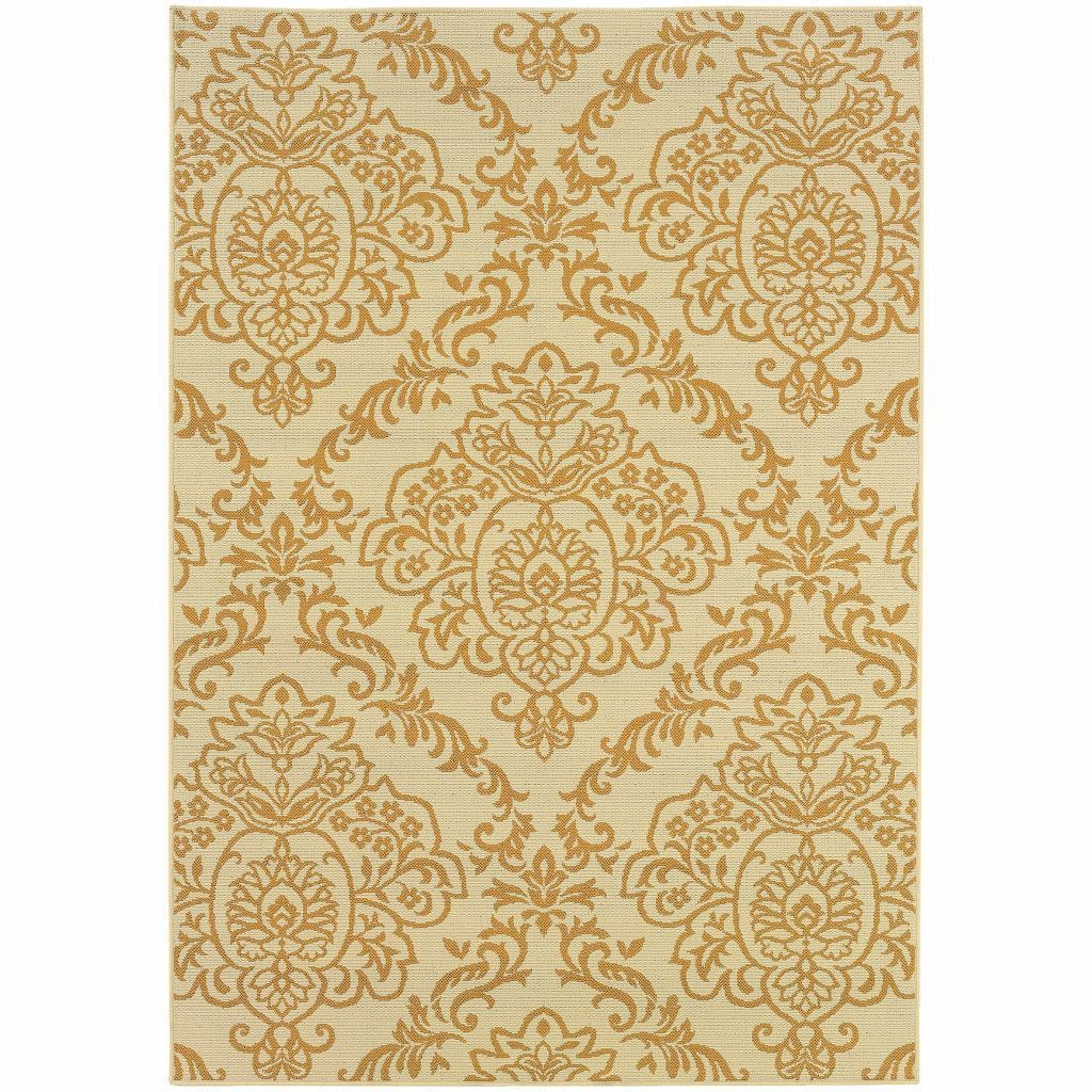Bali Ivory Gold Floral  Outdoor Rug - Free Shipping