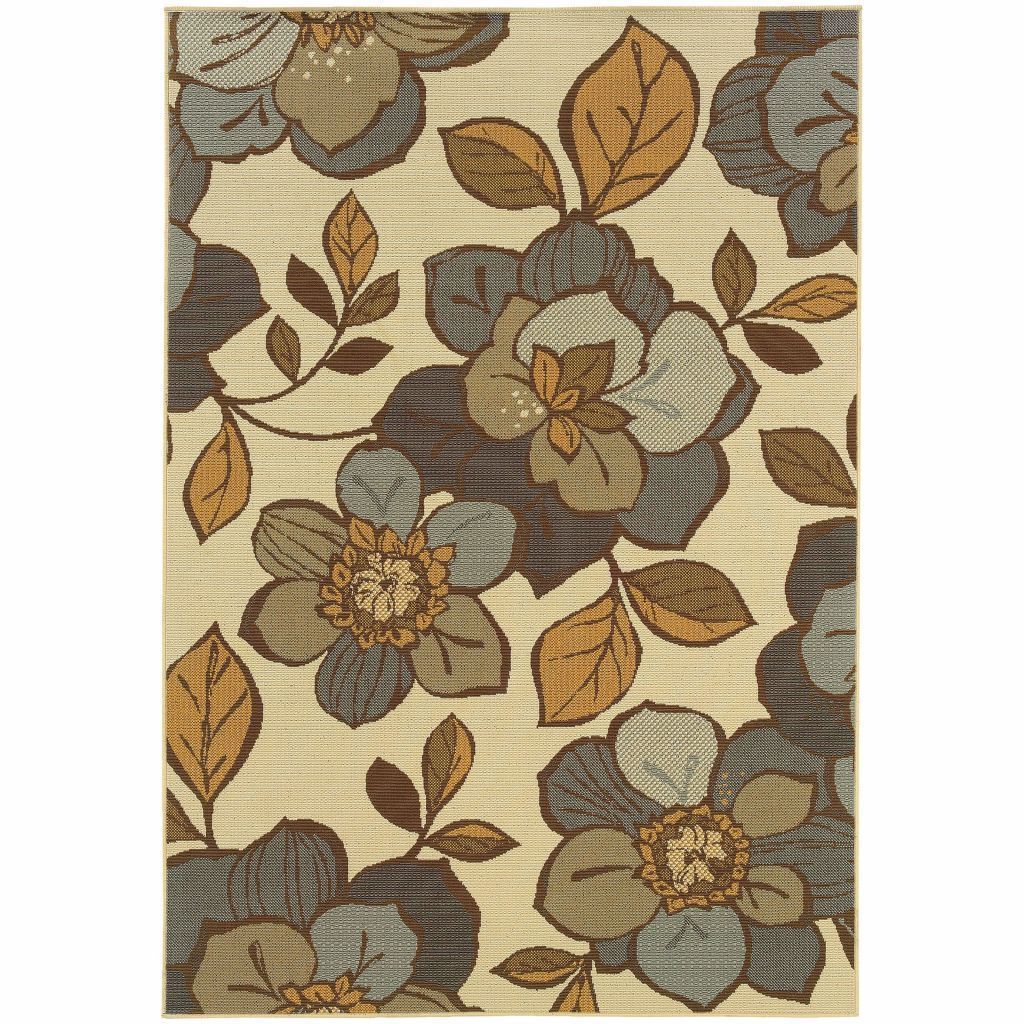 Bali Ivory Grey Floral  Outdoor Rug - Free Shipping