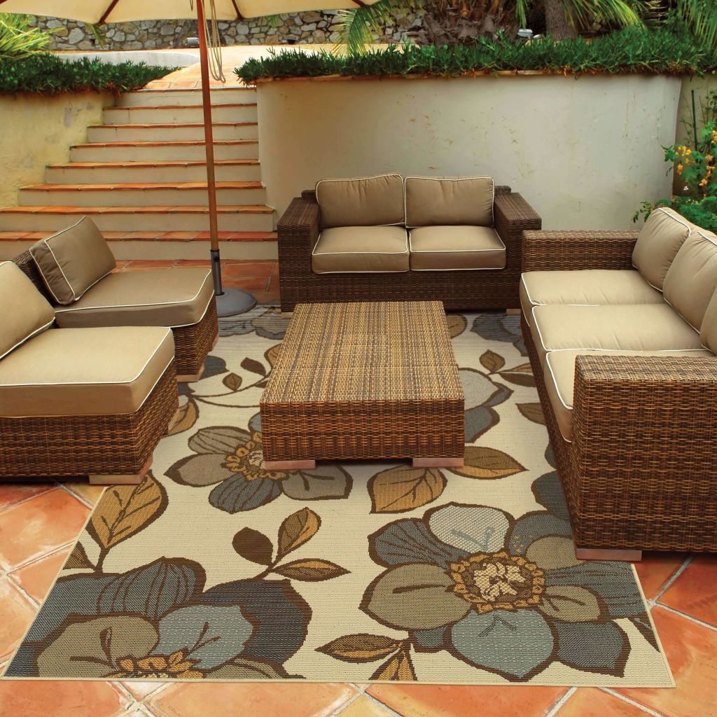 Woven - Bali Ivory Grey Floral  Outdoor Rug