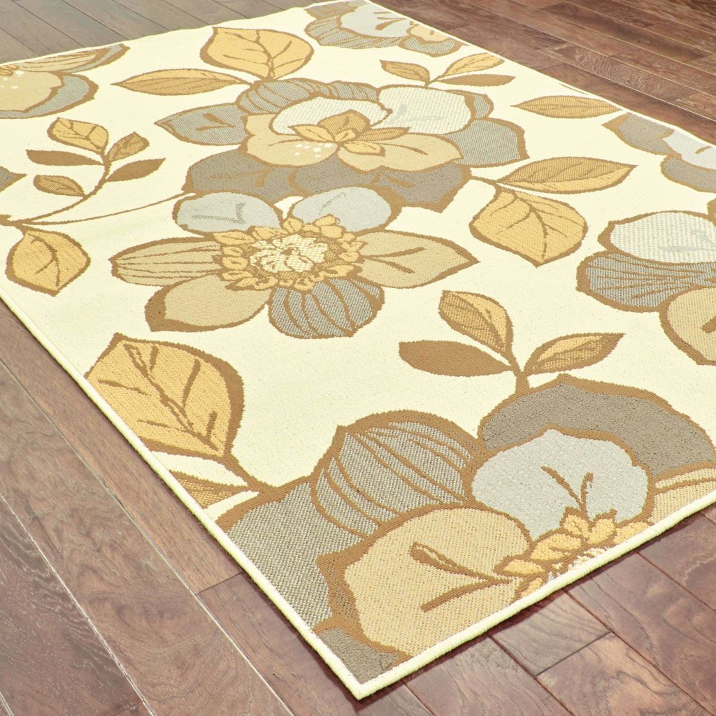 Woven - Bali Ivory Grey Floral  Outdoor Rug