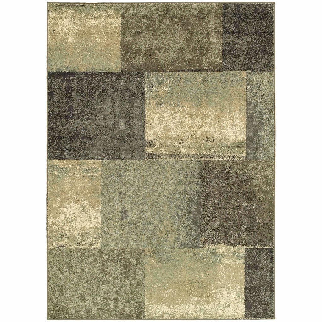 Brentwood Brown Green Geometric Block Transitional Rug - Free Shipping