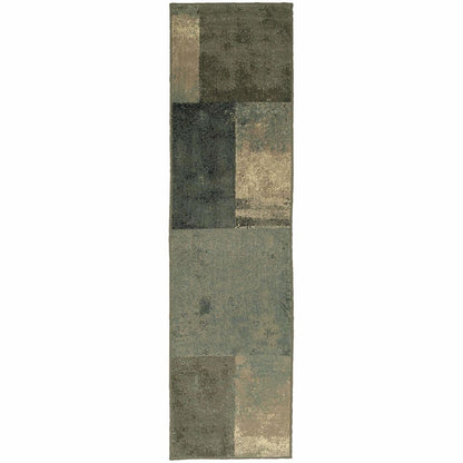 Woven - Brentwood Brown Green Geometric Block Transitional Rug