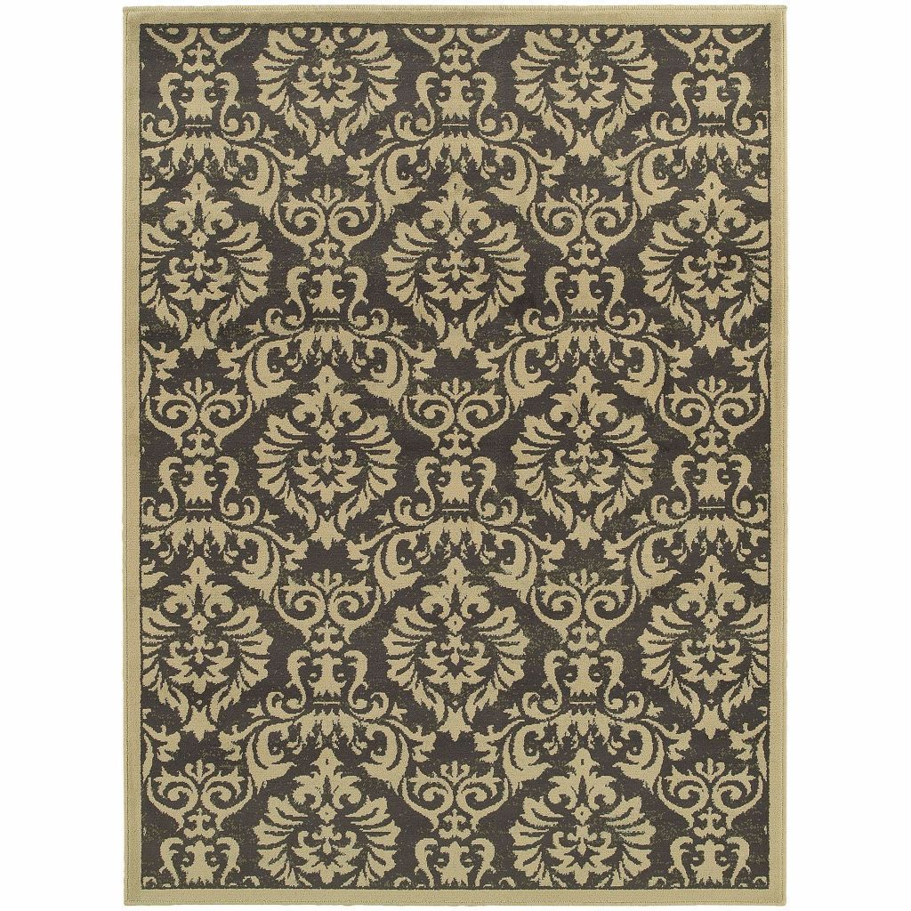 Brentwood Charcoal Ivory Floral  Transitional Rug - Free Shipping