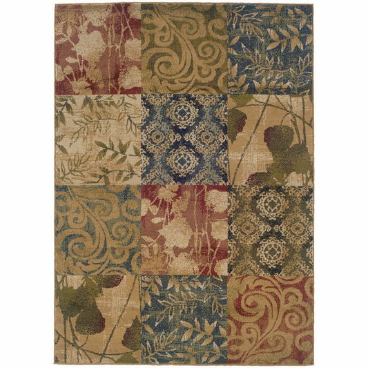 Camden Beige Green Floral  Transitional Rug - Free Shipping