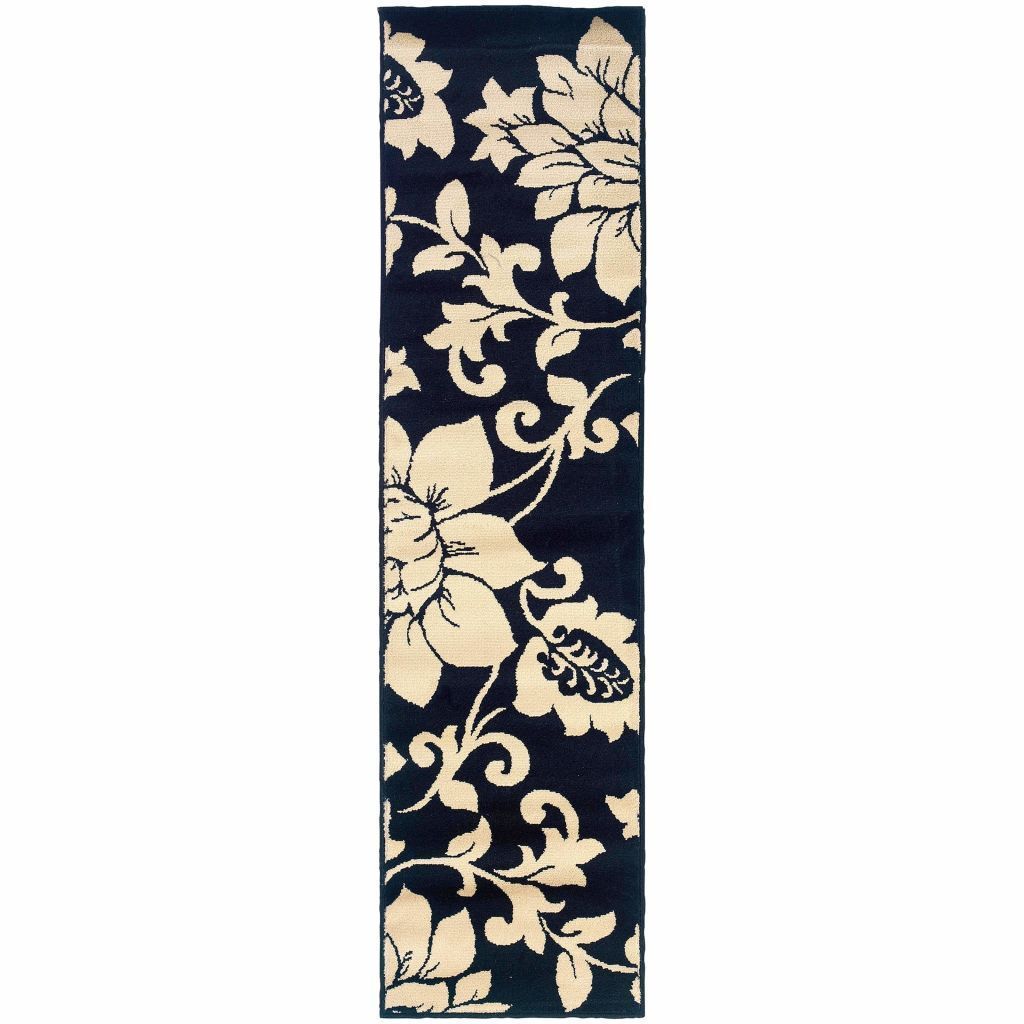 Camden Black Ivory Floral  Contemporary Rug - Free Shipping