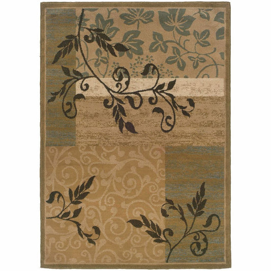 Camden Gold Green Floral  Transitional Rug - Free Shipping