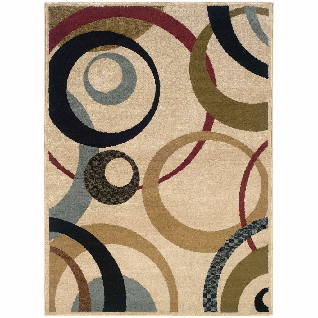 Camden Ivory Beige Geometric Circles Contemporary Rug - Free Shipping