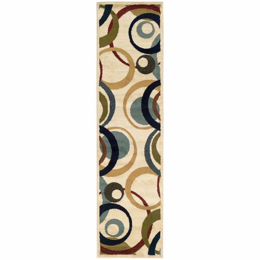 Camden Ivory Beige Geometric Circles Contemporary Rug - Free Shipping