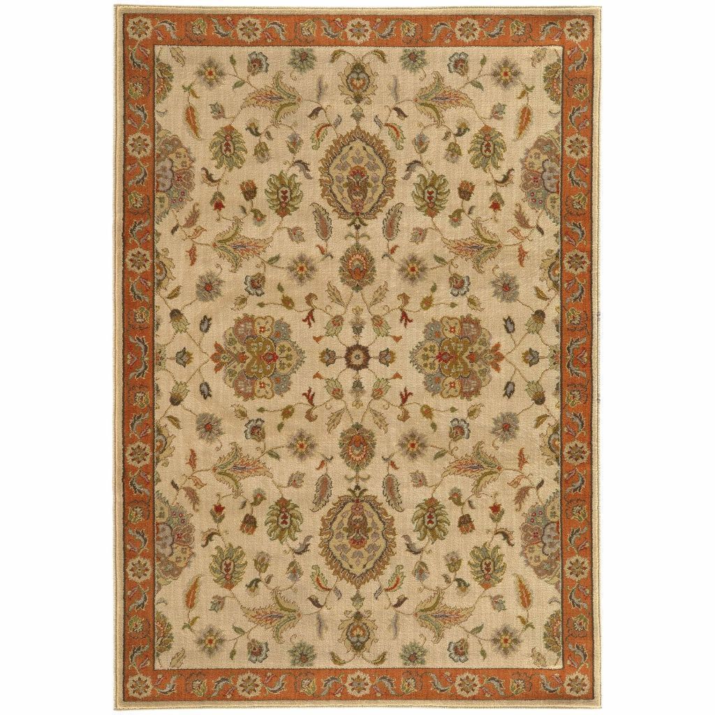 Casablanca Beige Rust Floral  Traditional Rug - Free Shipping
