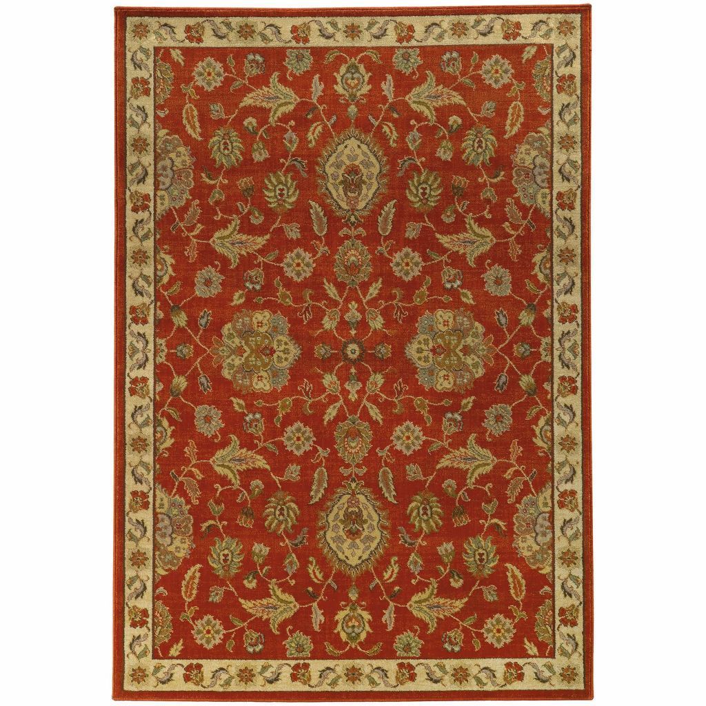 Casablanca Red Beige Floral  Traditional Rug - Free Shipping