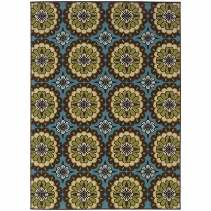 Caspian Blue Brown Floral  Outdoor Rug - Free Shipping
