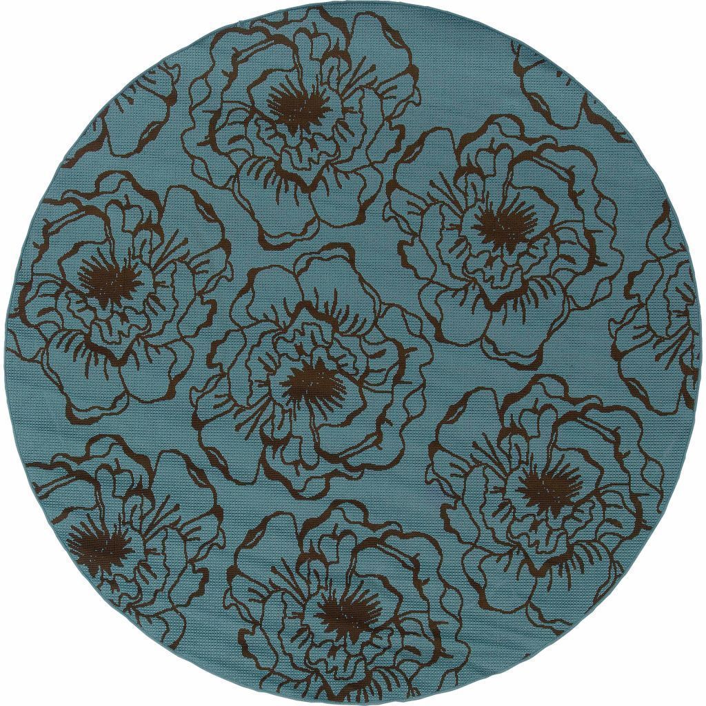 Woven - Caspian Blue Brown Floral  Outdoor Rug