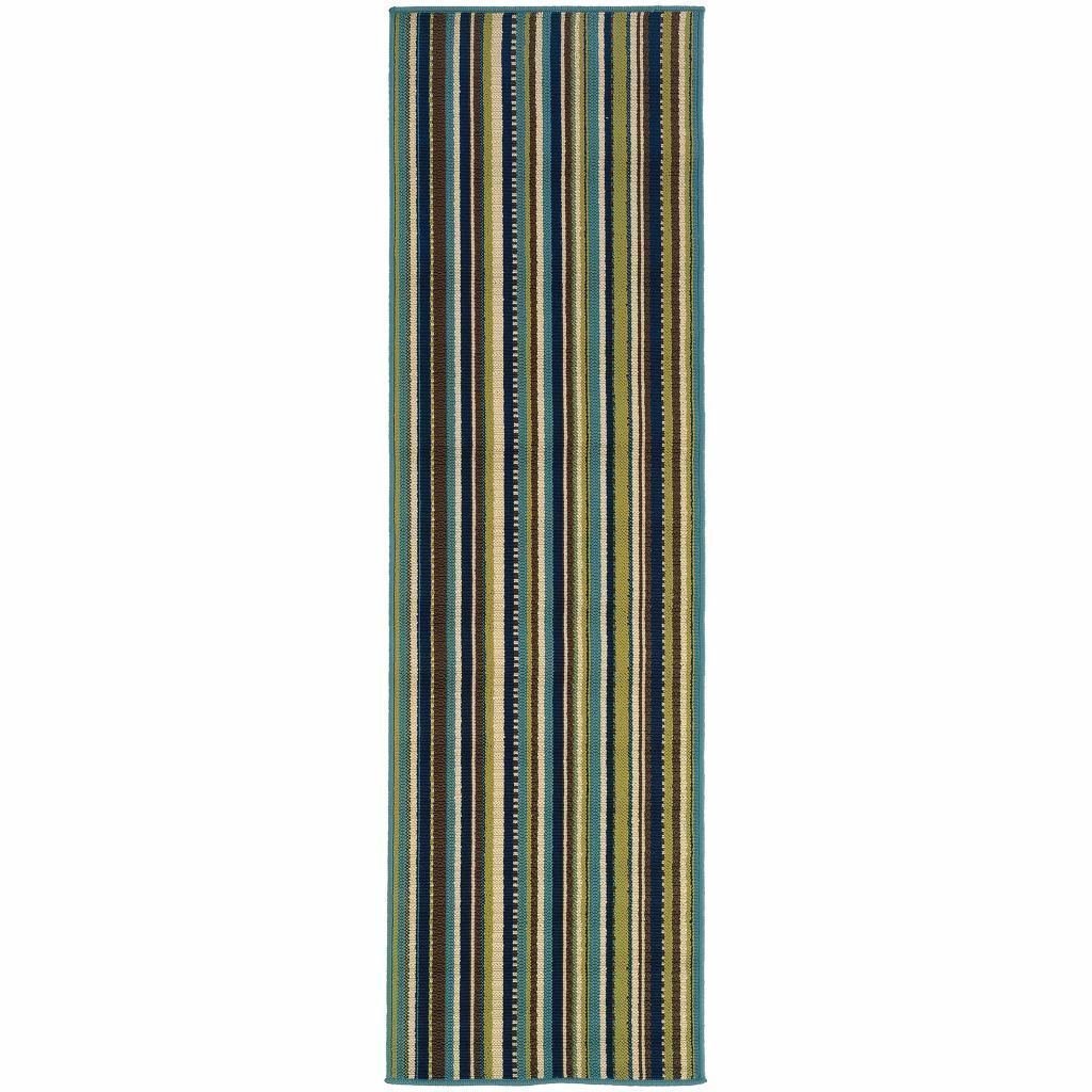 Woven - Caspian Blue Brown Stripe  Outdoor Rug