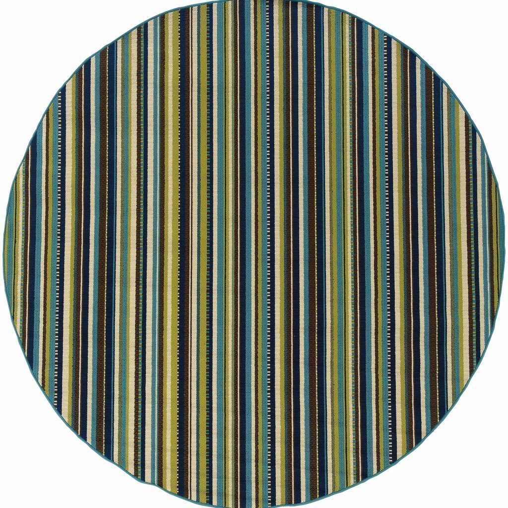 Woven - Caspian Blue Brown Stripe  Outdoor Rug