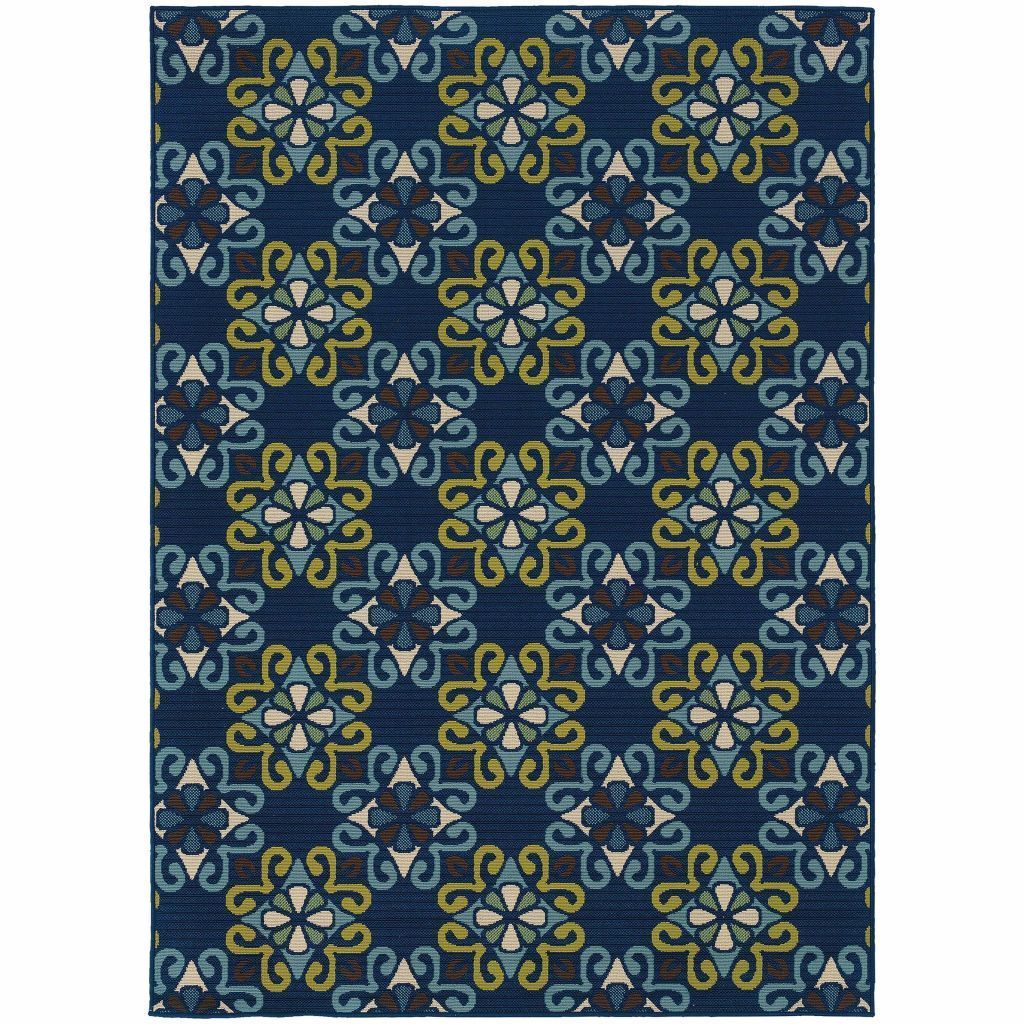 Caspian Blue Green Floral  Outdoor Rug - Free Shipping