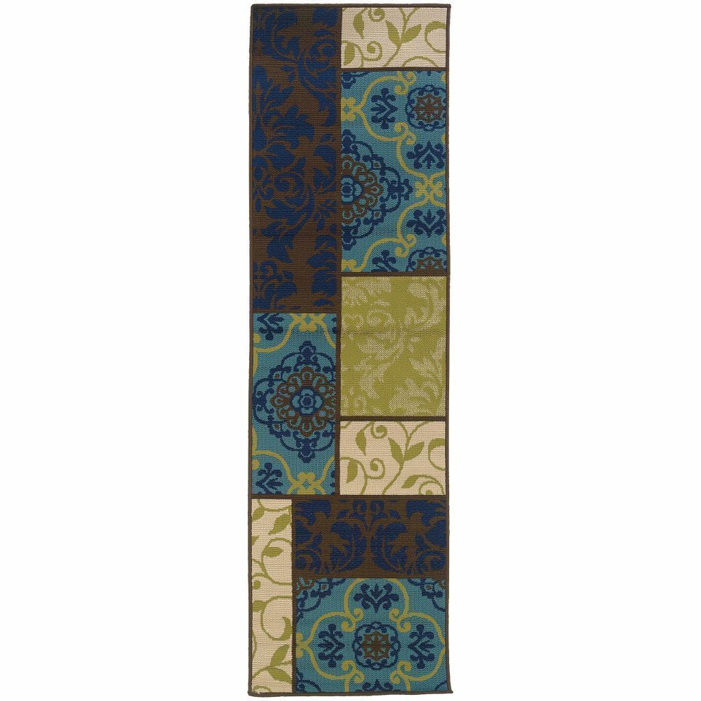 Woven - Caspian Brown Blue Geometric Patchwork Outdoor Rug