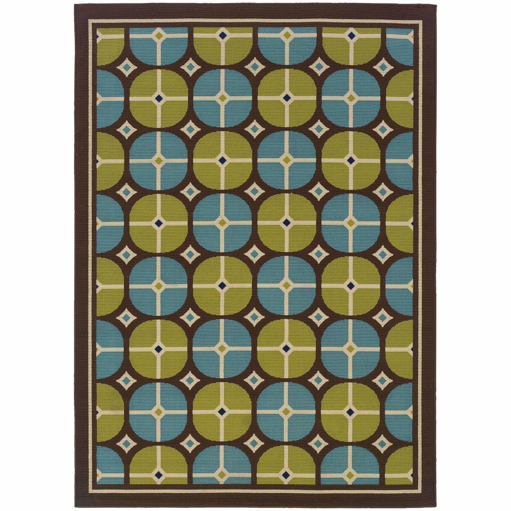 Caspian Brown Blue Geometric Tile Outdoor Rug - Free Shipping
