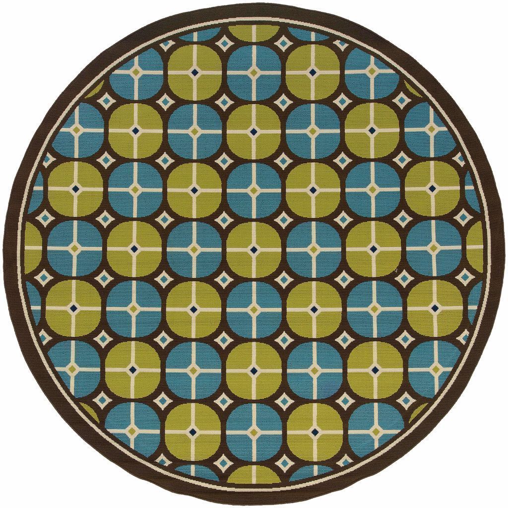 Woven - Caspian Brown Blue Geometric Tile Outdoor Rug
