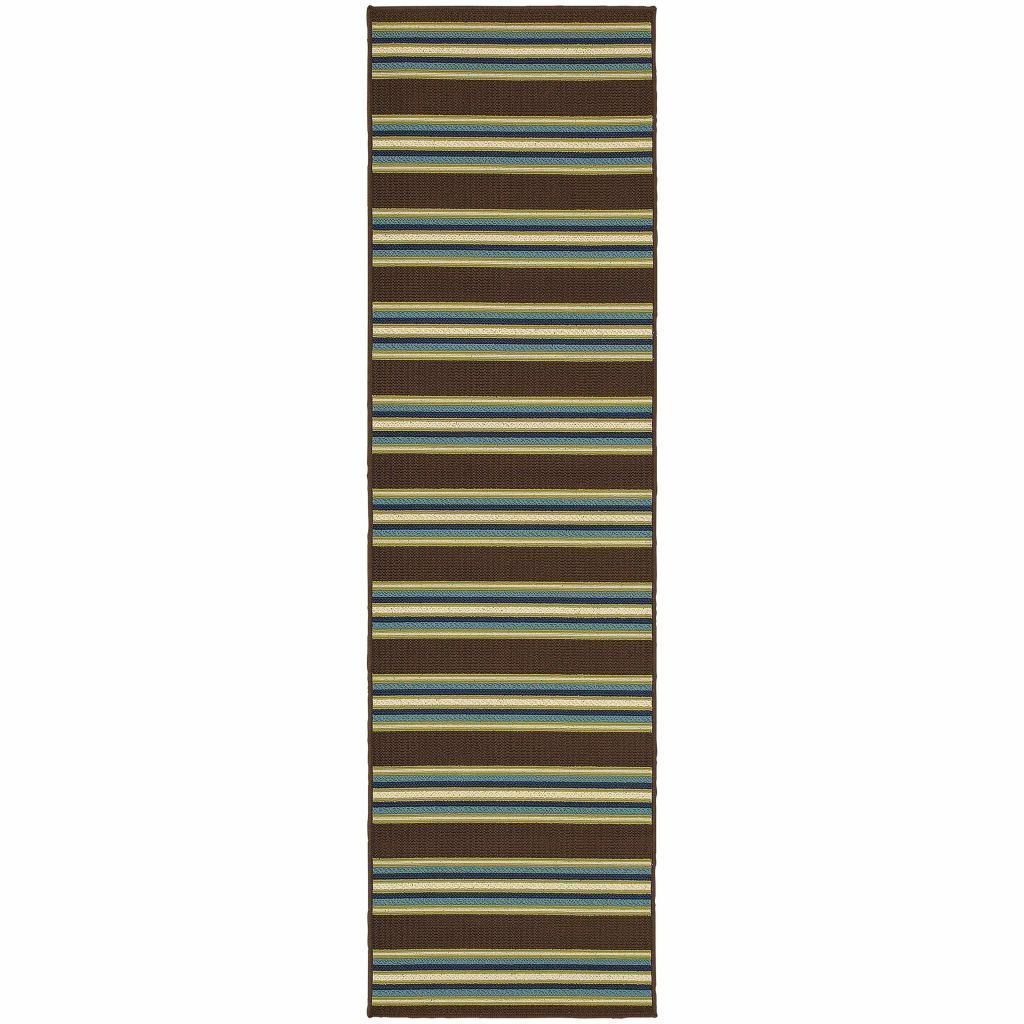 Woven - Caspian Brown Green Stripe  Outdoor Rug