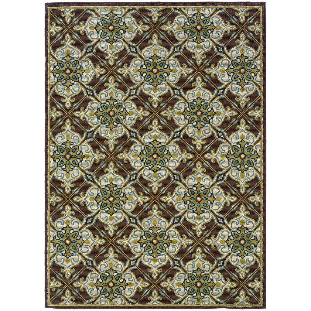 Caspian Brown Ivory Floral  Outdoor Rug - Free Shipping
