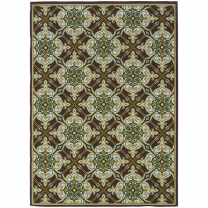 Caspian Brown Ivory Floral  Outdoor Rug - Free Shipping