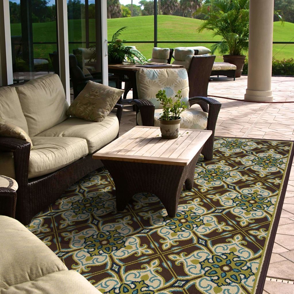 Woven - Caspian Brown Ivory Floral  Outdoor Rug