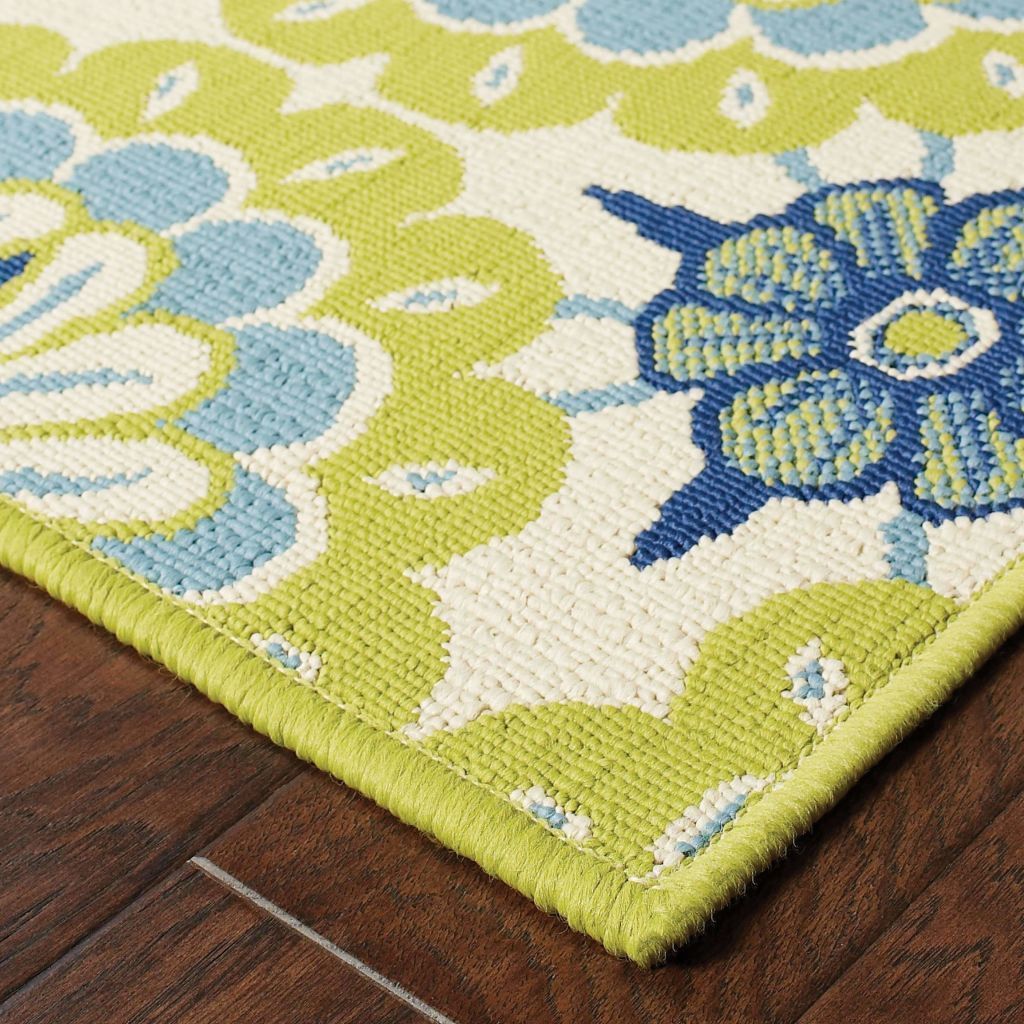 Woven - Caspian Green Ivory Floral  Outdoor Rug