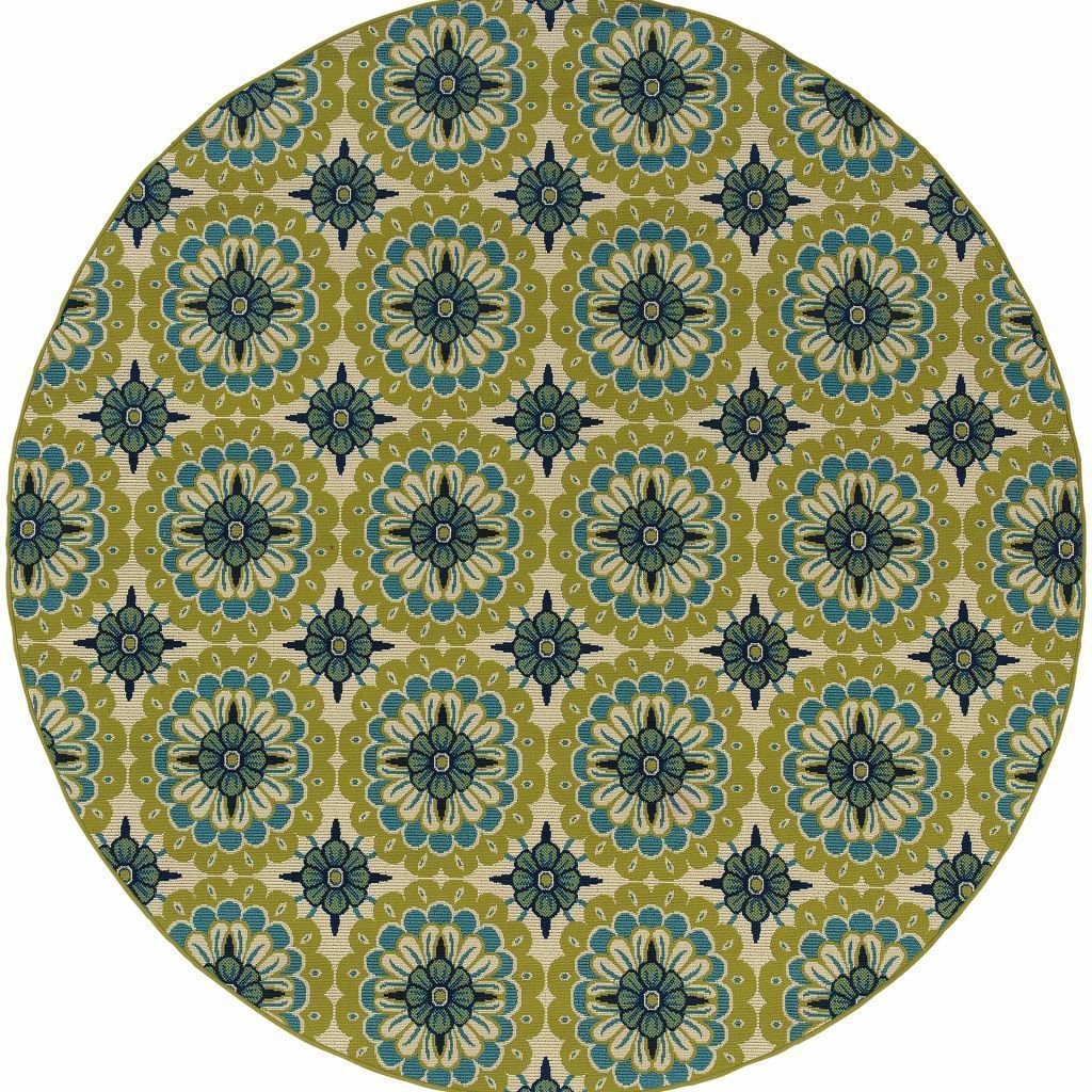 Woven - Caspian Green Ivory Floral  Outdoor Rug