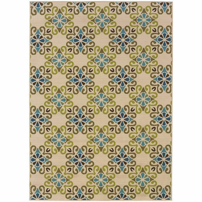 Caspian Ivory Blue Floral  Outdoor Rug - Free Shipping