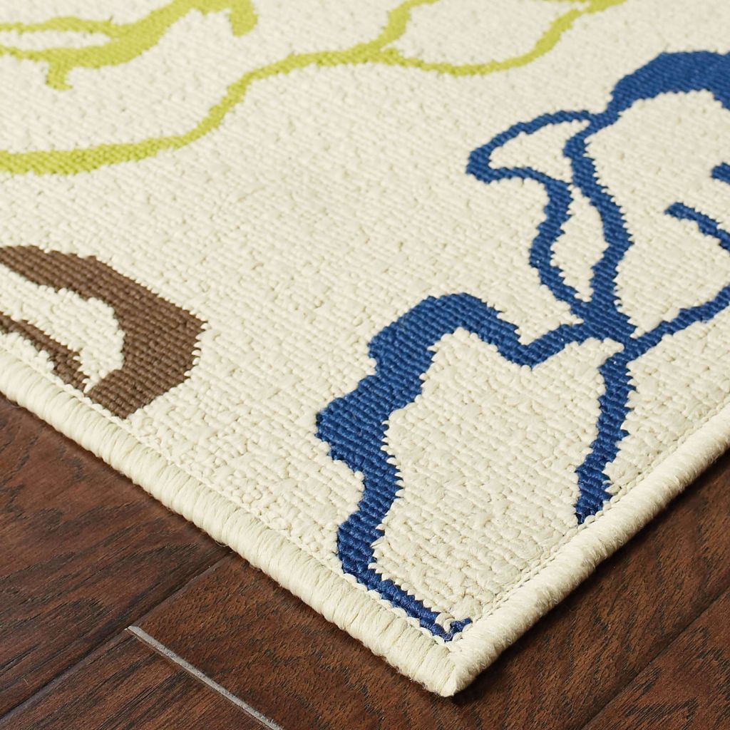 Woven - Caspian Ivory Blue Floral  Outdoor Rug