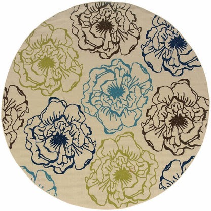 Woven - Caspian Ivory Blue Floral  Outdoor Rug