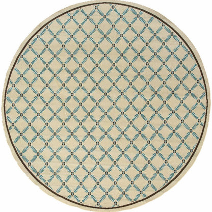 Woven - Caspian Ivory Blue Geometric Lattice Outdoor Rug