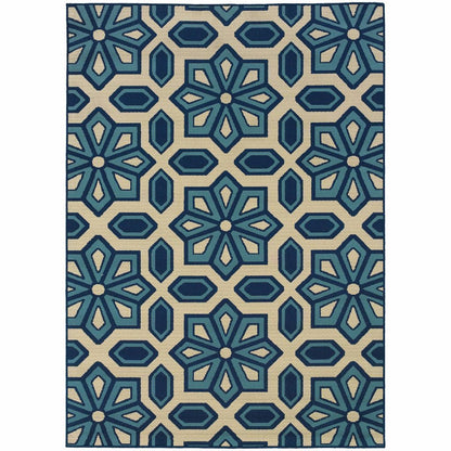 Caspian Ivory Blue Geometric Tiles Outdoor Rug - Free Shipping
