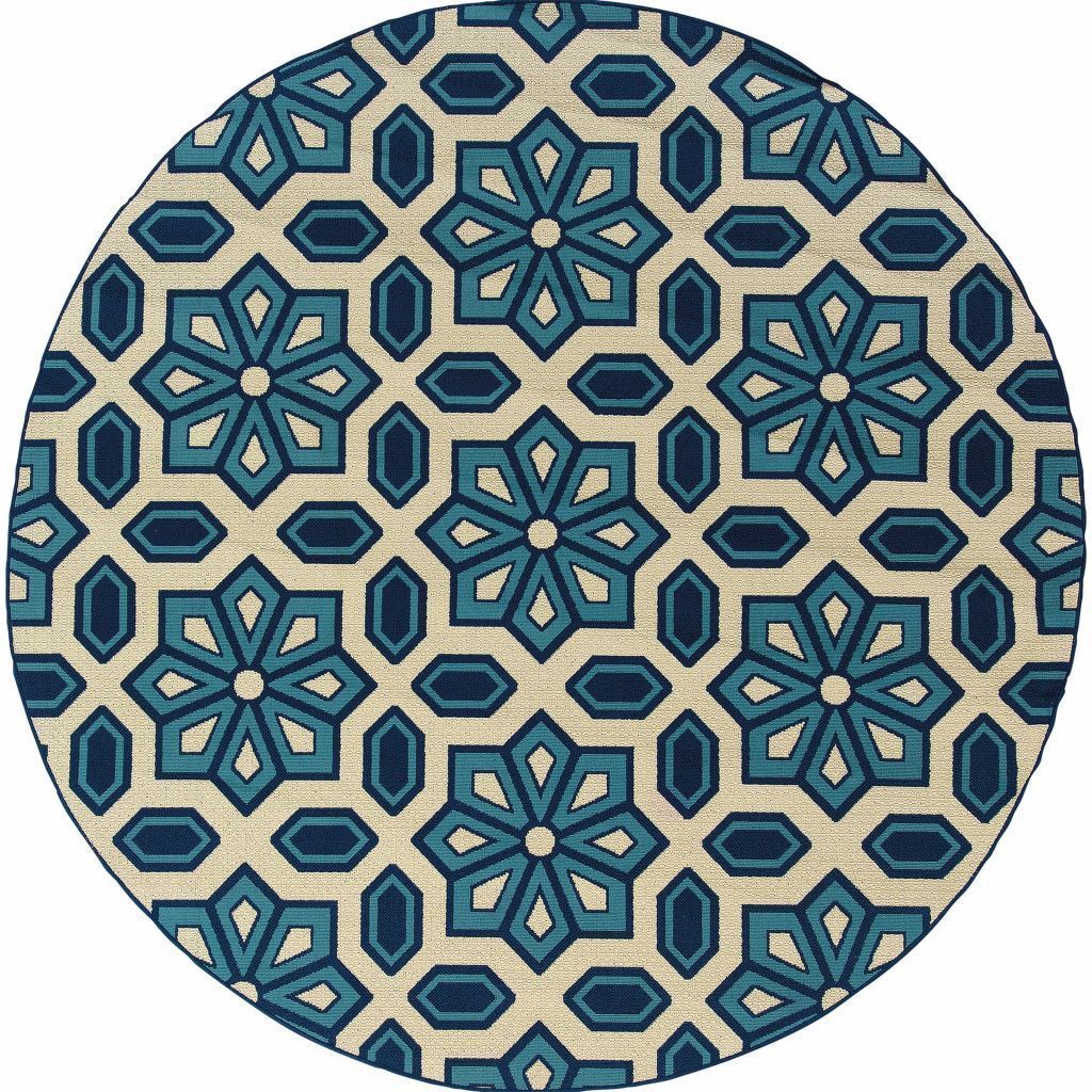 Woven - Caspian Ivory Blue Geometric Tiles Outdoor Rug