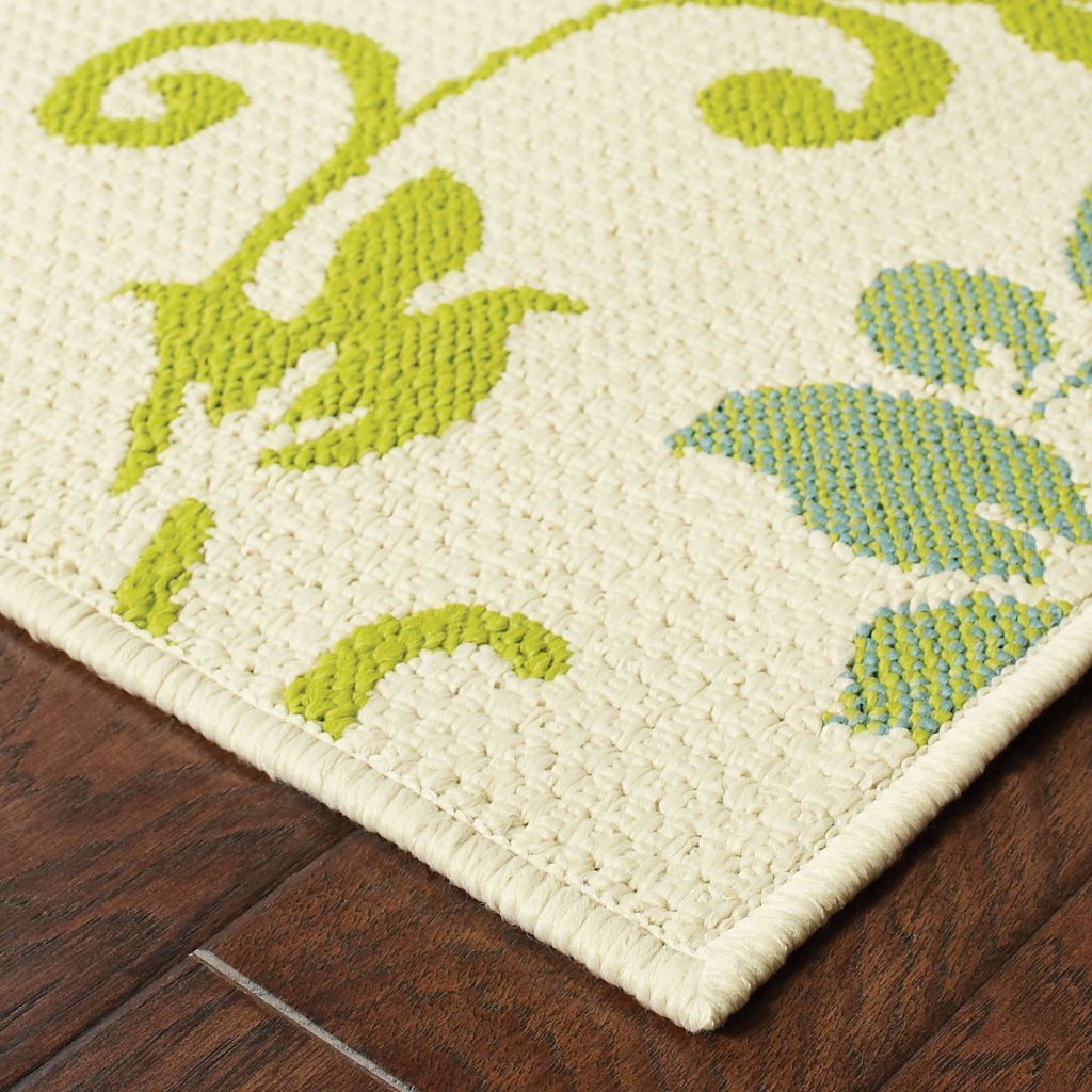 Woven - Caspian Ivory Green Floral  Outdoor Rug