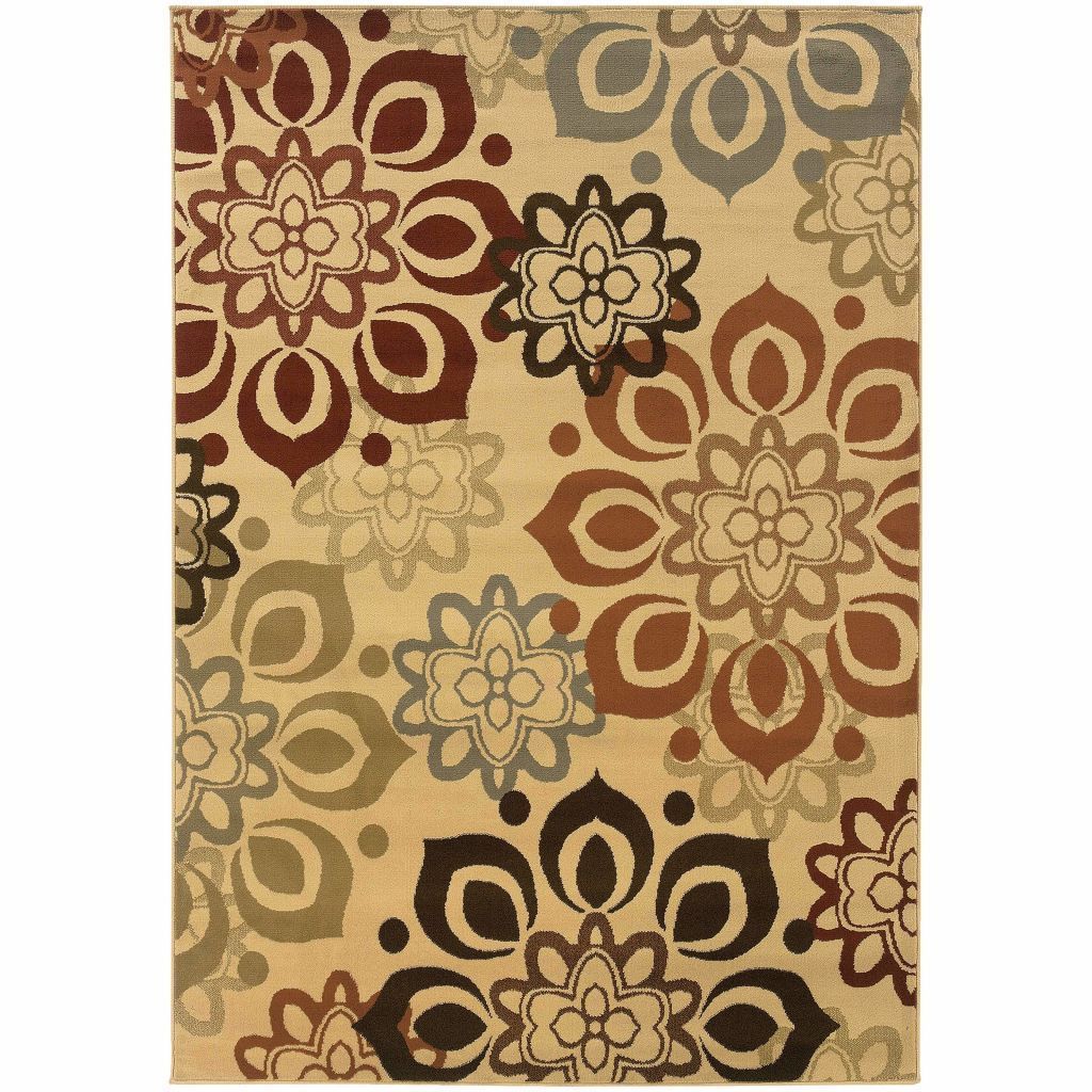 Darcy Beige Rust Floral  Transitional Rug - Free Shipping