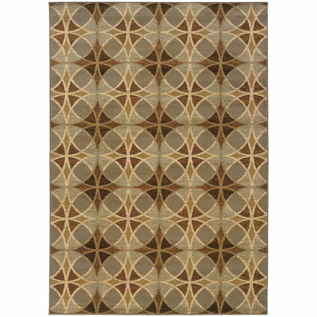 Darcy Blue Beige Geometric Circles Transitional Rug - Free Shipping