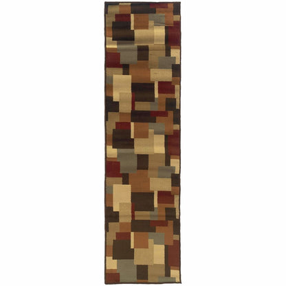 Darcy Brown Beige Geometric Blocks Contemporary Rug - Free Shipping