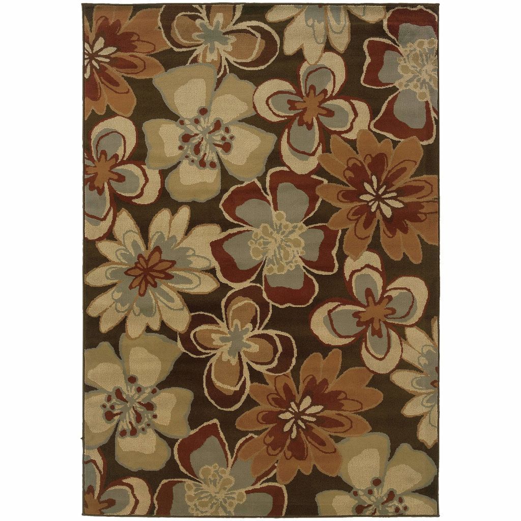 Darcy Brown Gold Floral  Transitional Rug - Free Shipping