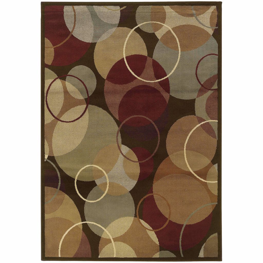 Darcy Brown Gold Geometric Circles Contemporary Rug - Free Shipping
