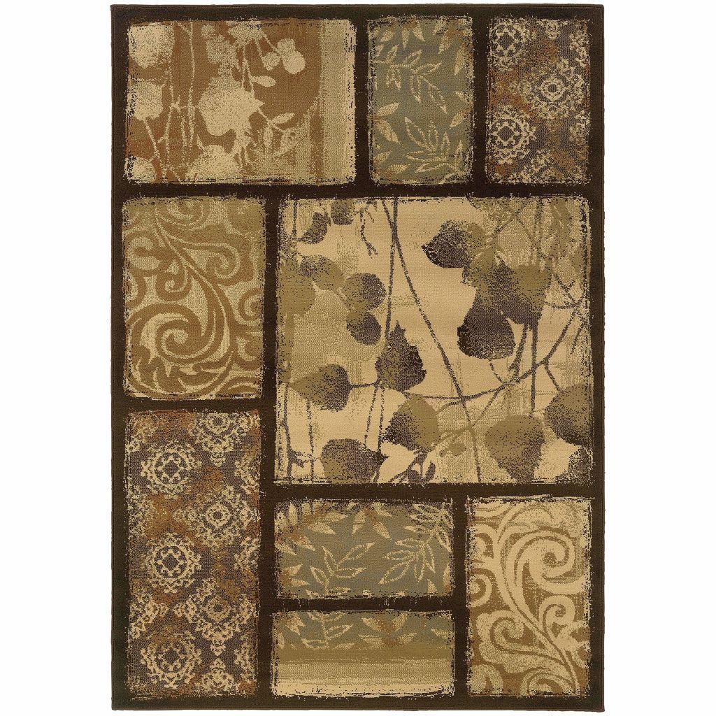 Darcy Brown Tan Floral  Transitional Rug - Free Shipping