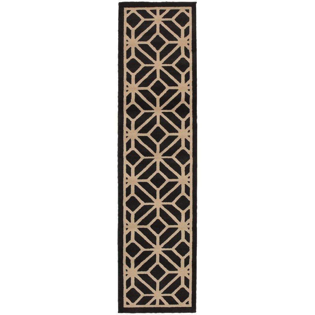 Woven - Ella Black Beige Geometric Tile Transitional Rug