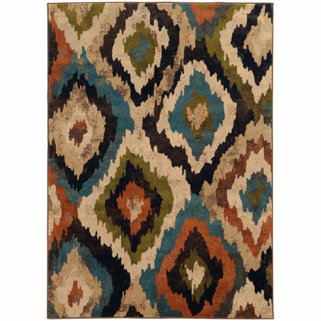 Emerson Blue Brown Abstract Ikat Contemporary Rug - Free Shipping