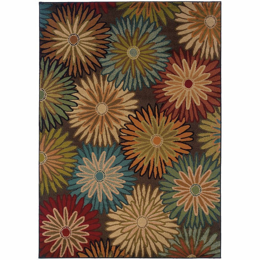 Emerson Brown Beige Floral  Contemporary Rug - Free Shipping
