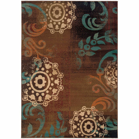 Emerson Brown Blue Abstract Circles Transitional Rug - Free Shipping