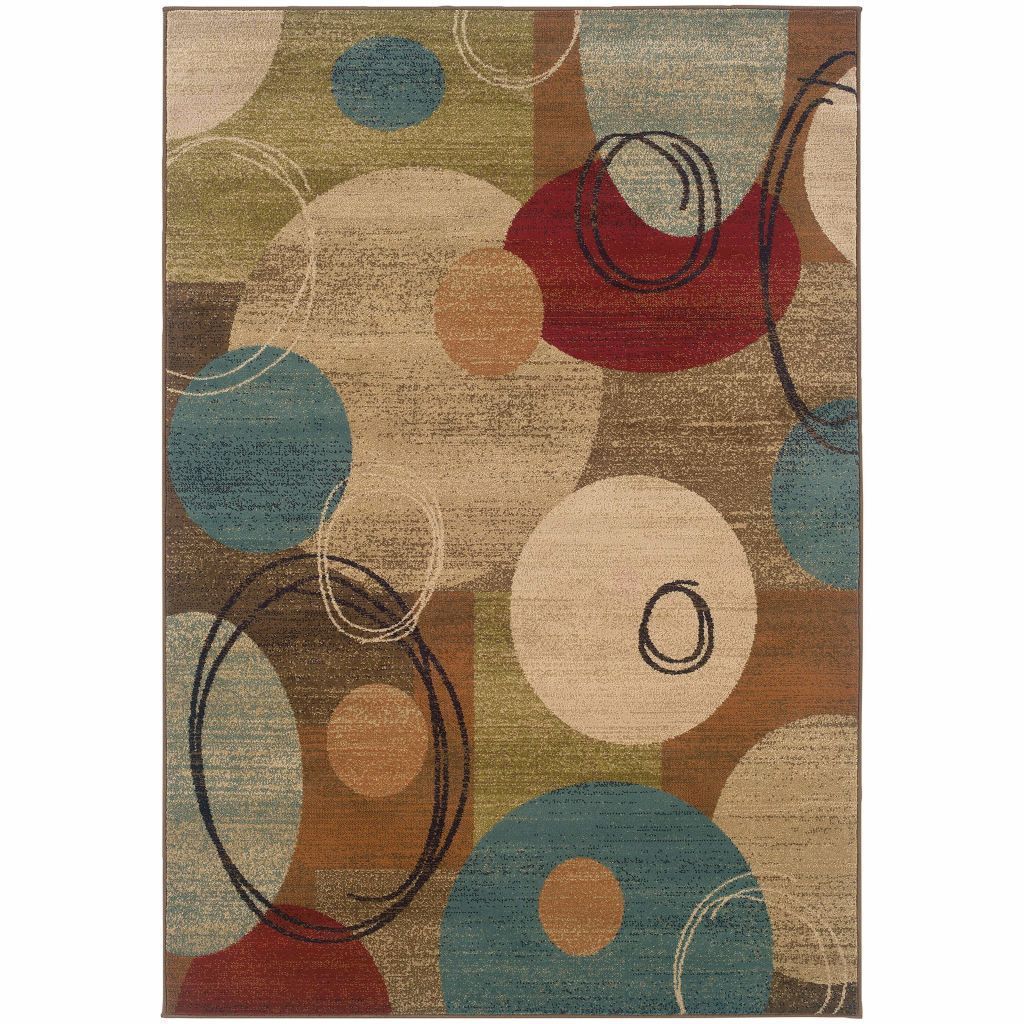 Emerson Gold Brown Geometric Circles Contemporary Rug - Free Shipping