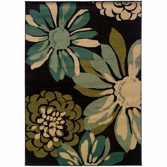 Emerson Teal Ivory Floral  Contemporary Rug - Free Shipping